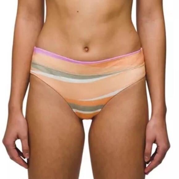 Prana Womens Swim Bottom Large Orange Green Waves Brief Sun Protection New - Picture 1 of 7
